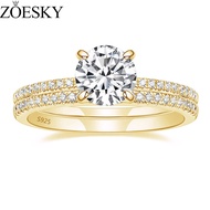 ZOESKY 925 Sterling Silver 1.25CT Gold wedding bands Bridal Ring Sets Round CZ Engagement Rings prom
