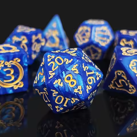 Sapphire Blue Dragon Crest Polyhedral Dice Set, 7-Piece Gold Ornate DND Dice for TTRPG DND Dice with