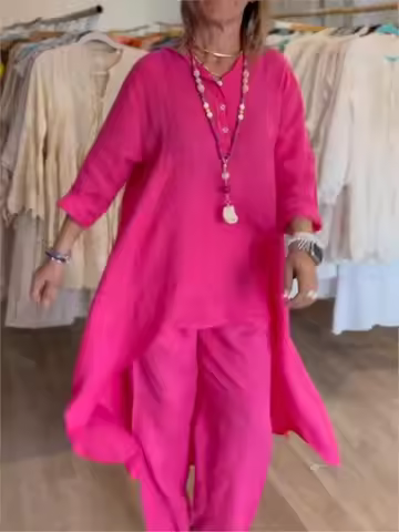 Spring Autumn Solid Color O Neck Seven-point Sleeve Long Women Suit Retro Casual Loose Seven-point P