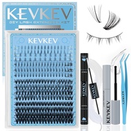 KevKev Lash Extension Kit Multi-Type Mixed Lash Clusters Kit Upper & Bottom Individual Lashes with L
