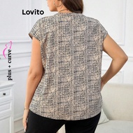 (Trendy) Lovito Plus Size Curve Blouse Casual Geometric Pattern Blouse for Women LBL20211