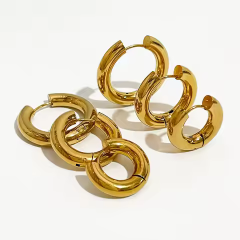 Peri'sBox 3 Sizes Minimalist Classic Round Hoop Earrings for Women Stainless Steel Geometric Earring