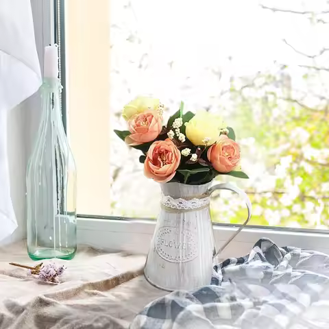 Rustic Vase Decor Wedding Flower Vase Indoor Desktop Decorative Flower Vase with Handle Farm-house K