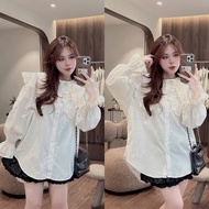 (Shop Item): Sailor Collar Shirt Mixed with Ruffles and Rhinestone Lace Trim From Loose Sleeves Mixe