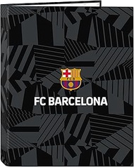 Safta F.C. Barcelona Black - Folder with 4 Rings Ideal for Children of Different Ages Comfortable an