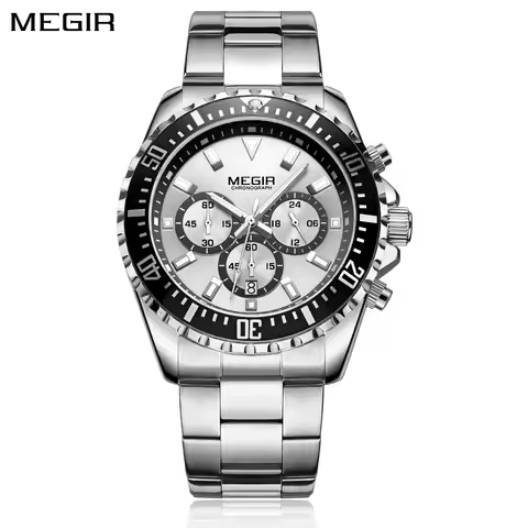 MEGIR Business Watches Men Luxury Quartz Luminous Wristwatch Waterproof Stainless Steel Chronograph 