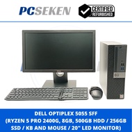 [REFURBISHED] DELL OPTIPLEX 5055 SFF (RYZEN 5 PRO 2400G, 8GB, 256GB, 20" MONITOR, KB, MOUSE, W10 PRO