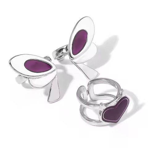 Game Character VALORANT Clove Cosplay Ring Set Metal Open Adjustable Butterfly Heart Ring Jewelry Ac