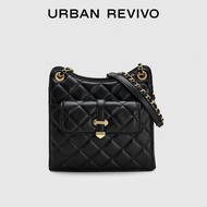 URBAN REVIVO Women Crossbody Bag Handbags with Adjustable Chain Shoulder Strap Black Quilted Classic Backpack Large Leather Shoulder Bag