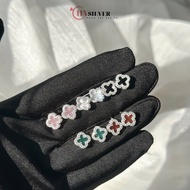 CHY SILVER women's SILVER earrings with 4 leaf clover, 8mm stone, luxurious real SILVER stone border