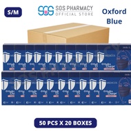 MEDICOS Slim Fit Size S/M 165 HydroCharge 4ply Surgical Face Mask Oxford Blue (50's x 20 Boxes) - 1 Carton