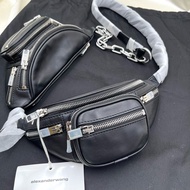 Alexander Wang 亞歷山大王  attica double fanny pack 銀鏈雙腰包單肩包 黑色 男女同款