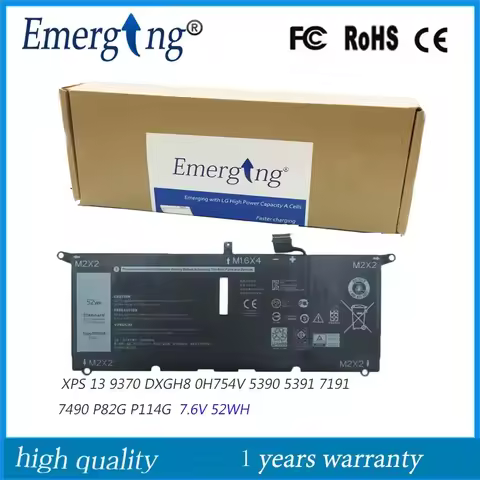 7.6V 52WH New DXGH8 Original Laptop Battery for Dell XPS 13 9370 0H754V Inspiron 5390 5391 7191 7490