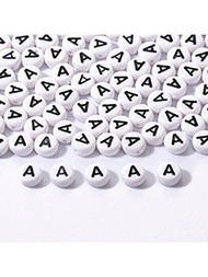 100入組初始字母珠,友誼手鍊珠寶製作套件,可愛物品diy圓形拼音字母壓克力學院風項鍊珠 (7x4mm)