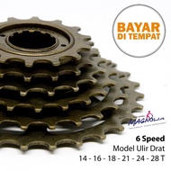 Freewheel Sproket 6 Speed Sprocket Gir Gear 6 Speed Sepeda Belakang Drat Ulir MTB Gunung Balap Kompo