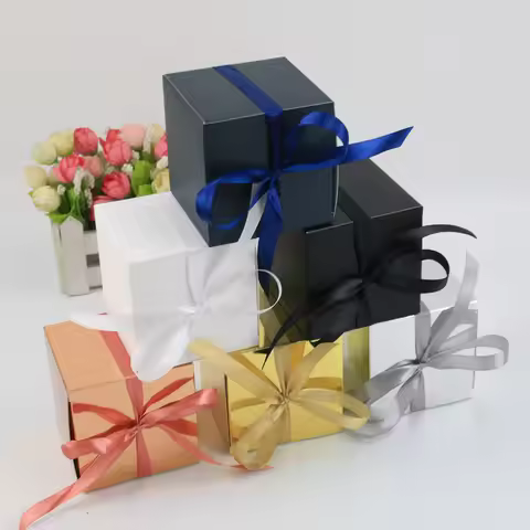 50Pcs/lot 7.6x7.6x7.6cm Fashion Square Paper Candy Box Solid Color Square Box Birthday Wedding Party
