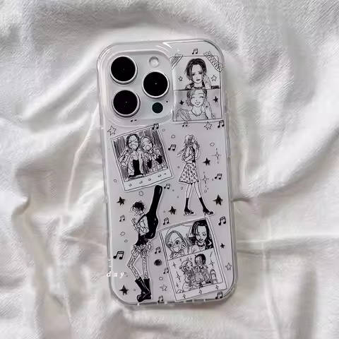 Ins Japanese Girl Anime Illstration Cartoon Graffiti Phone Case For iPhone 16 15 14 13 12 11 Pro MAX