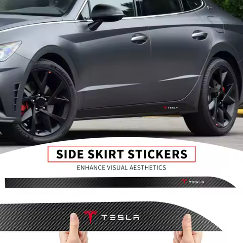 2pcs Car Door Side Skirt Sill Stripe Carbon Decals Accessories For Tesla Model 3 S X Y 2022 Style Ro