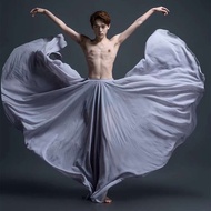 Gray Large Swing Chiffon Skirt for Boys - Perfect for Dance Practice and Photo Shows