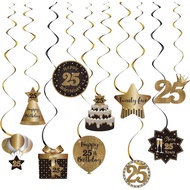 Happy 25th Birthday Party Hanging Swirls Streams Ceiling Decorations, Celebration 25 Foil Hanging Sw