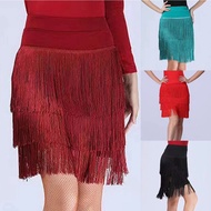 Adult Women Latin Dance Red Skirt Dance Skirt Tassel Latin Dance Performance Practice Skirt
