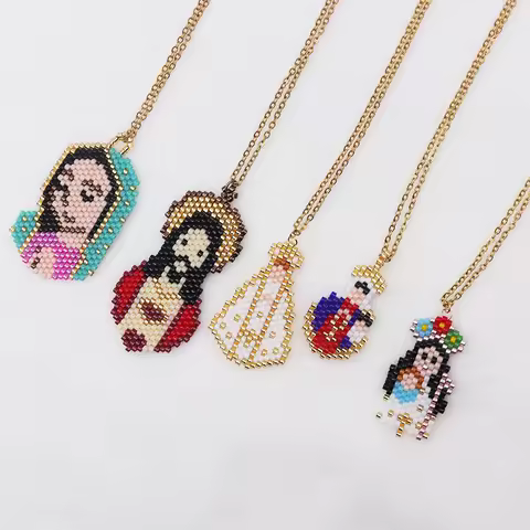 BLUESTAR Luxury Geometric Religious Necklace Virgin Mary Miyuki Beaded Pendant Choker For Women Ladi