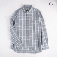 C71 Men's Crocodile Shirt Second Hand Gray Plaid Size M Shoulder 17.5 Inches