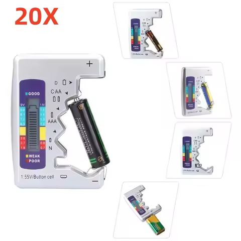 20PCS Digital Battery Tester LCD Display AA/AAA/9V/1.5V Button Cell Battery Capacity Check Detector 