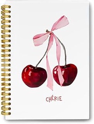 LiTiu Pink Bow Cherry Coquette Preppy Spiral Journaling Notebook, Girly Aesthetic Notebook for Schoo