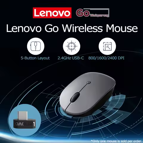 Lenovo Go USB-C Wireless Optical Mouse 2.4GHz 800 1600 2400 DPI Adjustable Type-C Rechargeable for P