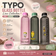 TYPO Kakao Friends Glass Bottle- Premium Borosilicate Reusable Water Bottle (Pink, Green, Black)