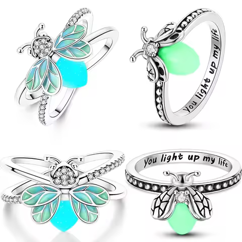 Rings For Women 925 Sterling Silver Luminous Firefly Rings Engagement Wedding Romantic Valentine Fin