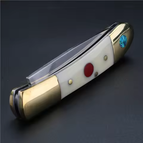 Brass beef bone handle folding knife, 9cr18 stainless steel fruit knife. Exquisite pocket knife, per