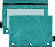 Pencil Pouch for 3 Ring Binder Teal Pen Pencil Bag Zipper Binder Flower School Clear Binders Pockets