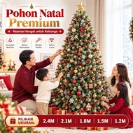 HIJAU MERAH Flocked Christmas Tree Green Pine PVC 7 Feet Christmas Decoration Red Fruit Squirrel