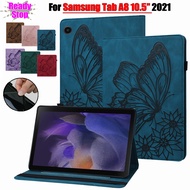 [Ready Spot] For Samsung Galaxy Tab A8 10.5" 2021 SM-X200 SM-X205 Tablet Protection Case 10.5 inch Retro Embossed Butterfly Flip Leather Cover Fold Stand