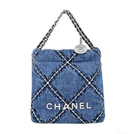 CHANEL 22 Mini Handbag菱格紋縫線牛仔帆布肩背包(單寧藍) /平行輸入