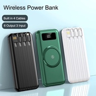 qfe049 30000mAh Power Bank Qi Wireless Powerbank Built in Cable External Battery Portable Charger for PoverbankPower Bank