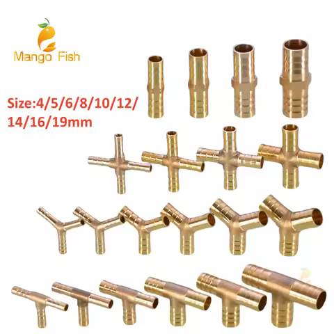 Brass Barb Pipe Fitting Straight Elbow T Y X Shape 2 3 4 Way Connector for 6mm to 19mm 8mm 10mm 14mm