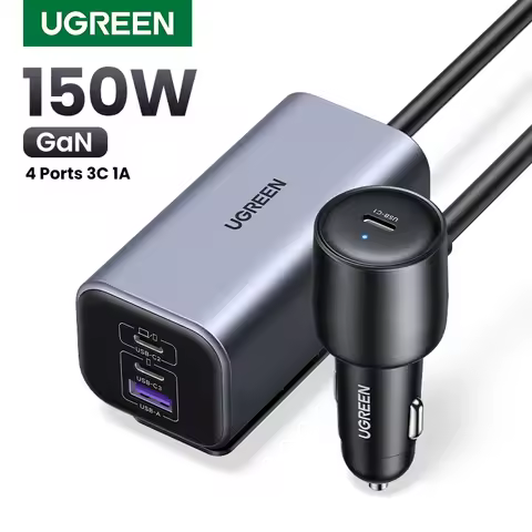 UGREEN 150W Car Charger GaN Fast Charge Extender 4 USB Devices Charger for iPhone 17 16 15 USB C Cha