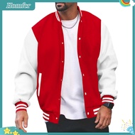 Jaket Baseball ผู้ชาย Jaket Baseball น้ำหนักเบามีลายทางปะต่อและปุ่มสีเสื้อเบสบอลอินเทรนด์