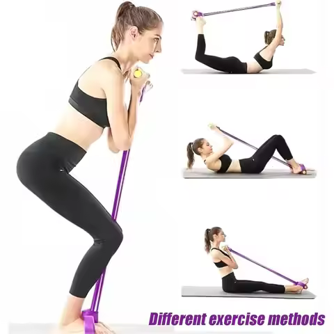 6-in-1 Abdominal Workout Band, 38cm TPE Tubes with Foam Handles/Foot Loops, Full Body Toning, Easy t