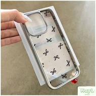 Coquette bow case in silver border, phone protection accessory for iphone 16 pro max 16 pro 15 14 13