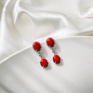 Ar-Kang Collection (AKE2398) ต่างหูเงินแท้ ประดับ Sea Bamboo Coral White CZ ชุบทองคำขาว และชุบโรสโกล