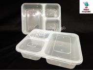3 Compartment Lunch Box (50pcs±) TC1200 / Disposable PP Lunch Box / Kotak Nasi / TC 1200