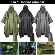 Hooded Raincoat Multi-Use Military Waterproof Ripstop Camouflage Rain coat Men Women Rain Poncho Awning Picnic Mat+Storage Bag