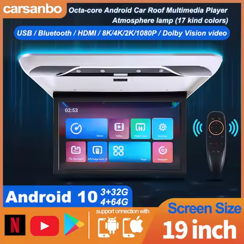 Carsanbo 19 Inch Car Monitor Multimedia Video Player 4+64GB 1080P Android 10 Ceiling TV Roof Mount D