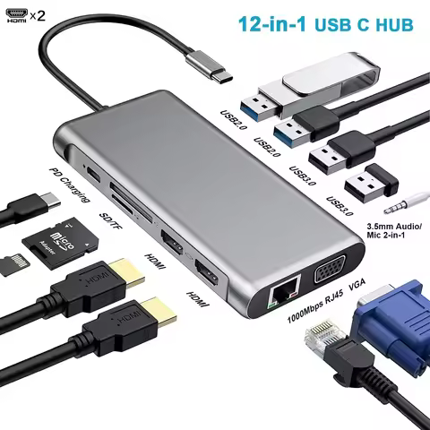 12 in 1 Type C Dock Station 2 HDMI USB C 100W PD VGA Ethernet MST for USB C HUB for Surface/Dell/Mac