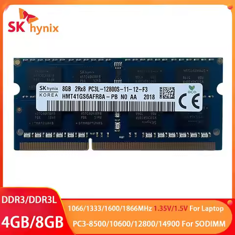 SK Hynix DDR3 DDR3L Laptop RAM 8GB 4GB 1066 1333 1866 1600MHz PC3-12800 10600 8500 14900 1.35V/1.5V 