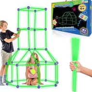 Fun Forts Glow Fort Building Kit for Kids - 81 Pack Glow in The Dark STEM Building Toys